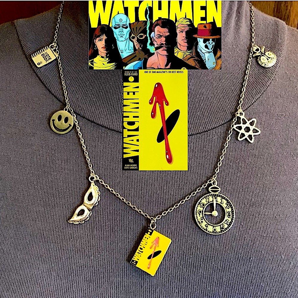 Watchmen by Alan Moore Graphic Novel Handmade Literature Necklace, Comic, Mask